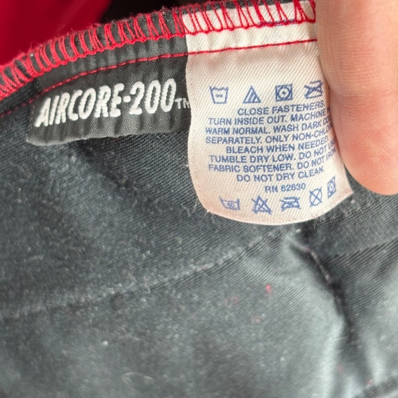 VTG 90s Lands End Red Fleece Hooded Jacket L Long Full Zip Pockets Fall Cabin - Picture 7 of 11